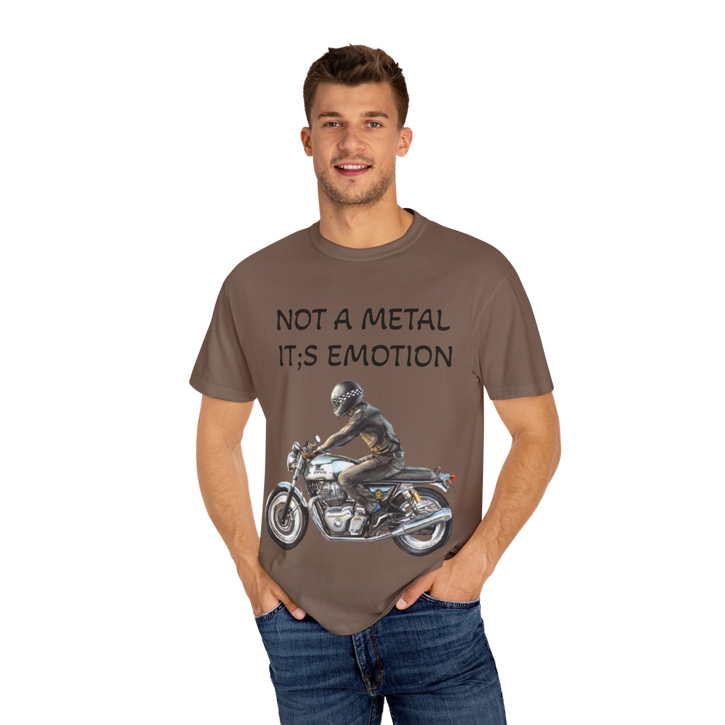 Men Garment-Dyed T-Shirt - "Not A Metal, It's Emotion" - Biker Tee
