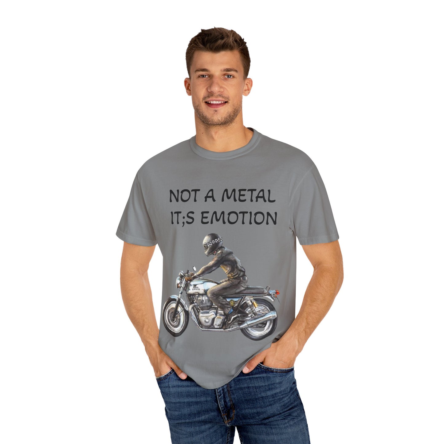 Men Garment-Dyed T-Shirt - "Not A Metal, It's Emotion" - Biker Tee