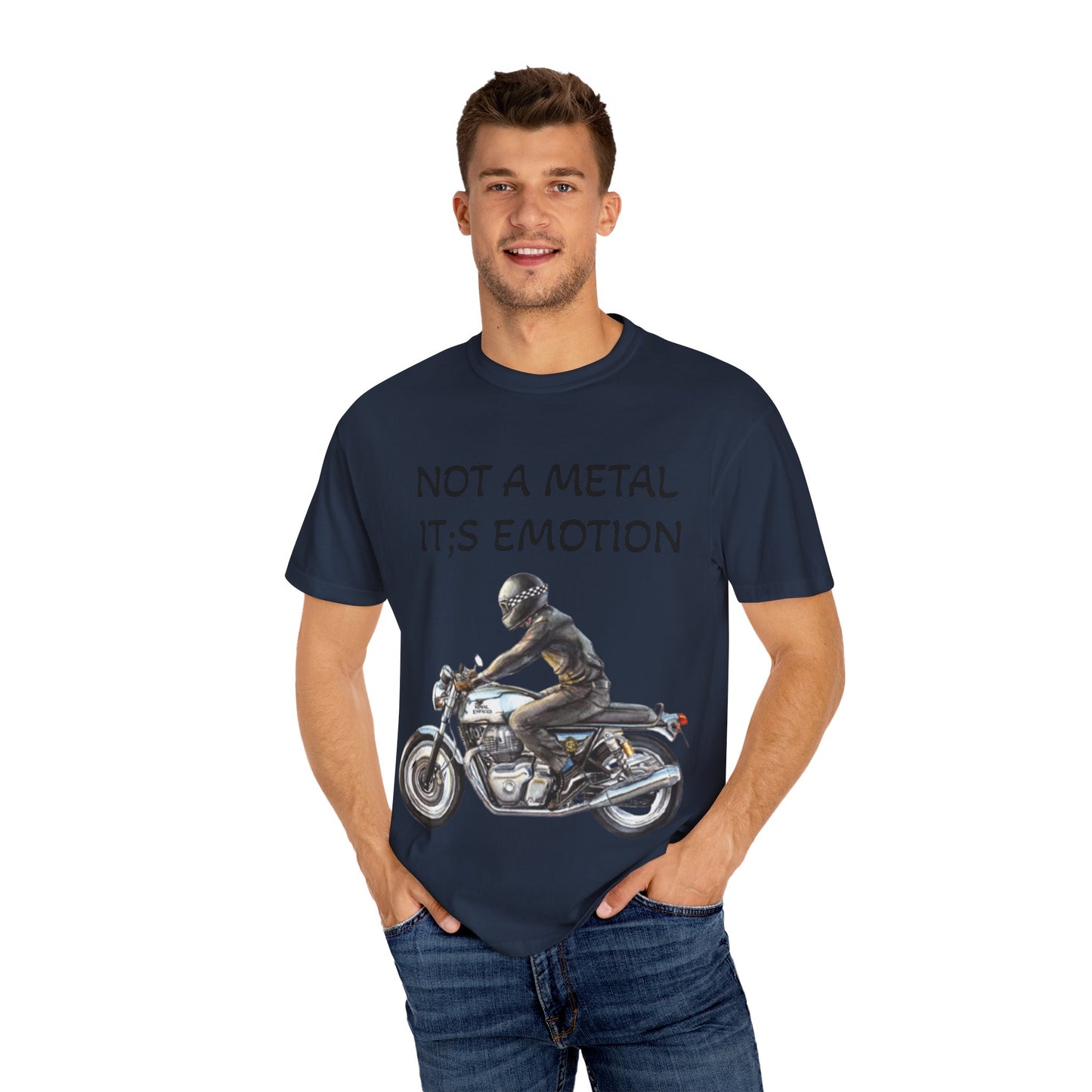Men Garment-Dyed T-Shirt - "Not A Metal, It's Emotion" - Biker Tee