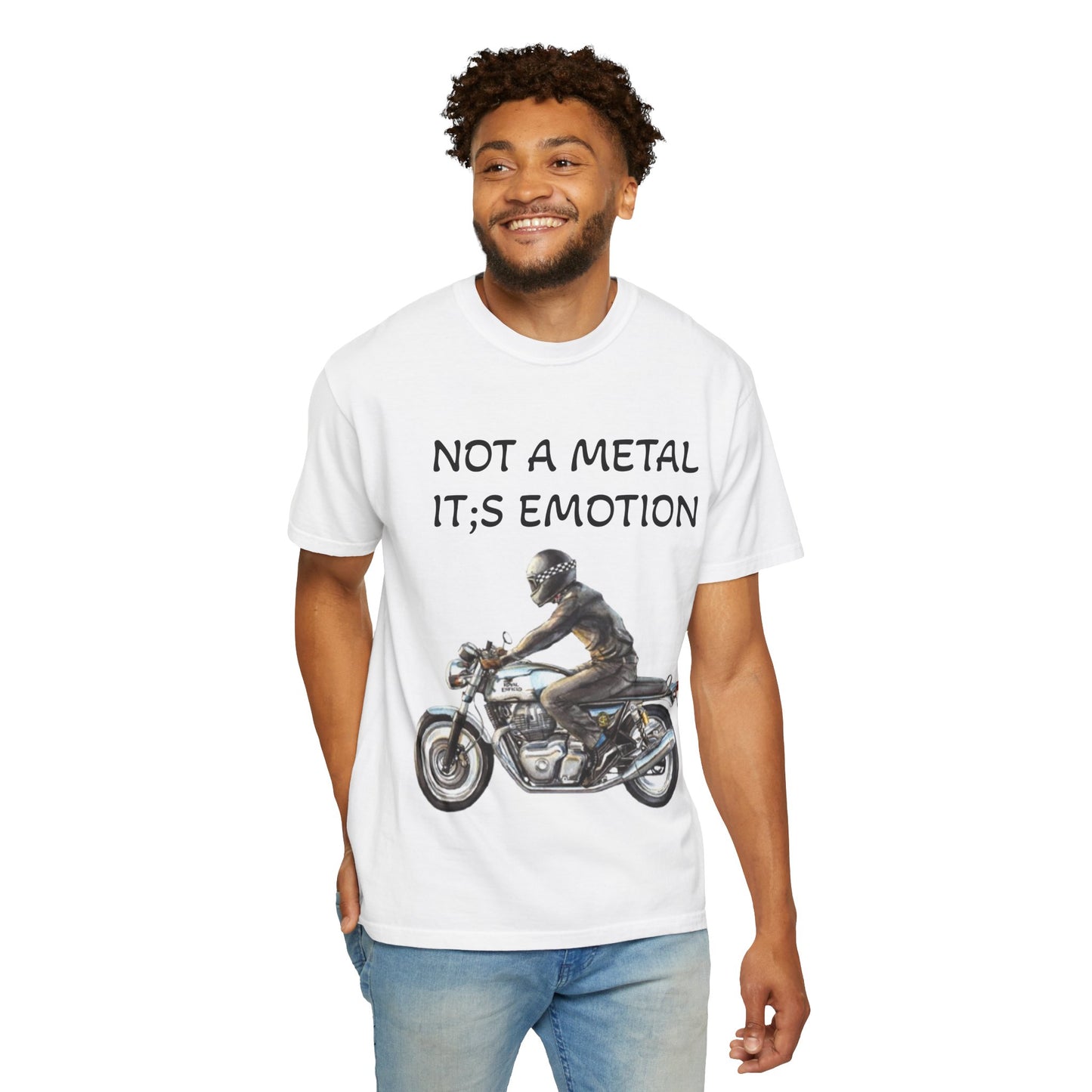 Men Garment-Dyed T-Shirt - "Not A Metal, It's Emotion" - Biker Tee