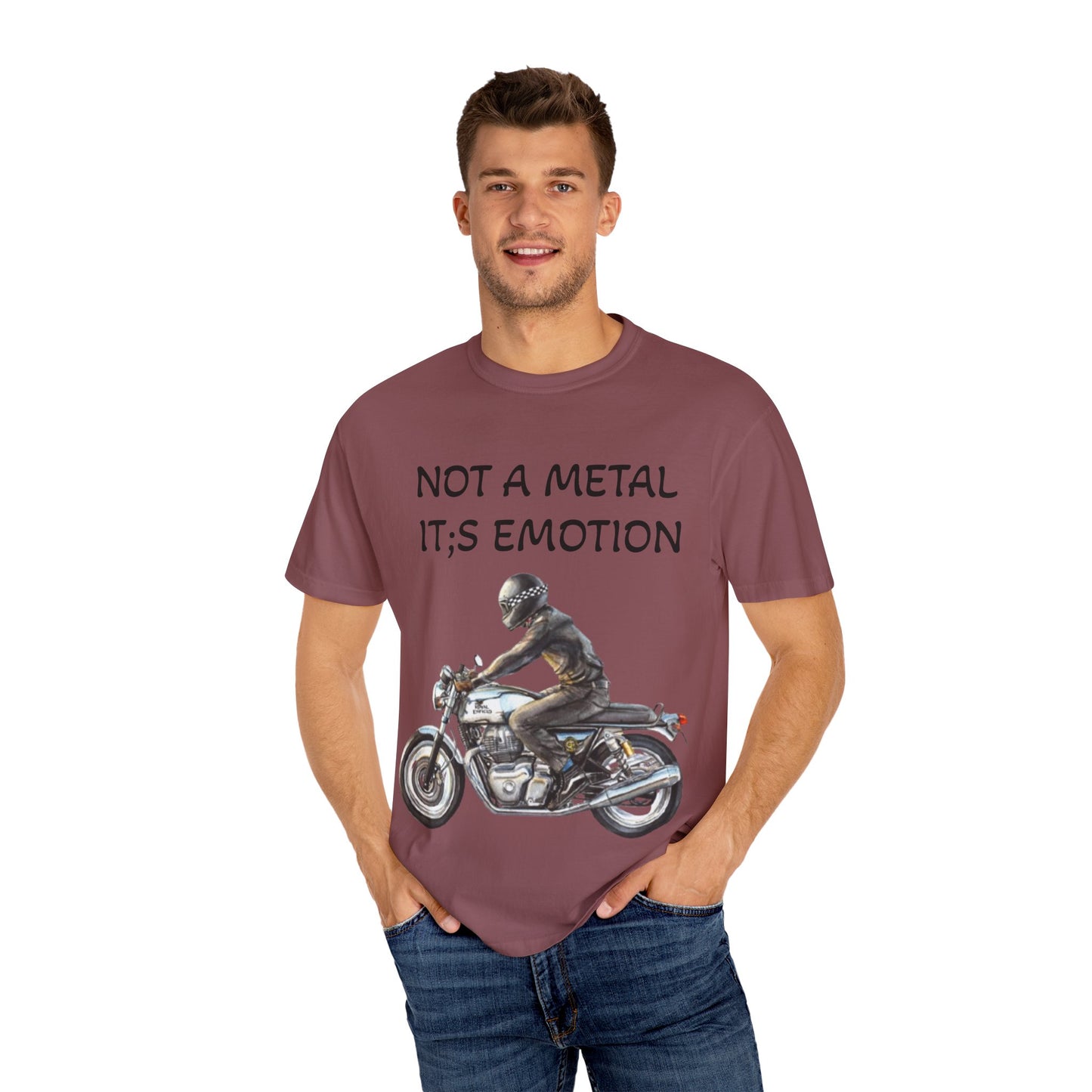 Men Garment-Dyed T-Shirt - "Not A Metal, It's Emotion" - Biker Tee