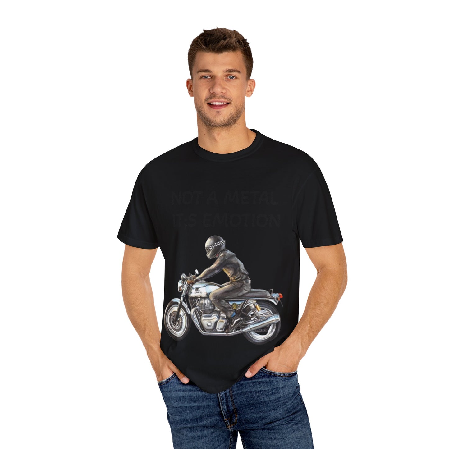 Men Garment-Dyed T-Shirt - "Not A Metal, It's Emotion" - Biker Tee
